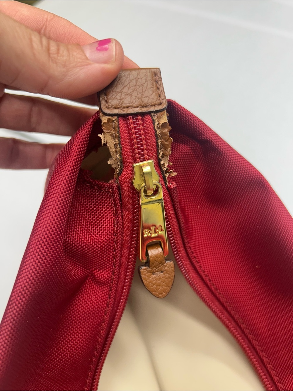 Ralph Lauren Red Tote with Brown Leather-Strap Handles - Picture 10 of 14